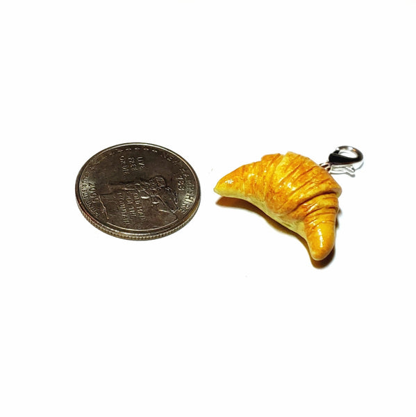 Mini Breakfast Croissant Charm- Miniature food jewelry- Croissant pendants- Kawaii charms- Polymer clay- Miniature Food stitch markers