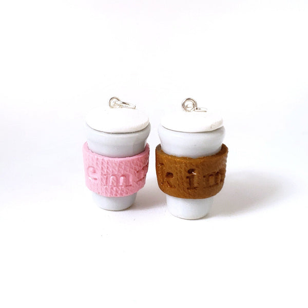 Miniature Custom Coffee Sleeve Charm, Miniature food jewelry, Polmer Clay coffee, Kawaii charms, Food stitch marker