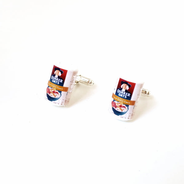 Miniature Quaker Oats Cufflinks - Oatmeal , breakfast meal, food jeweley, cufflinks