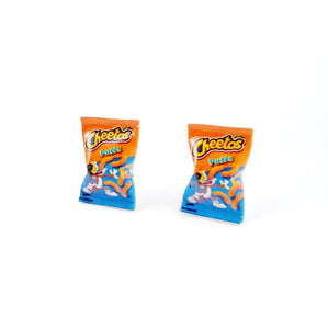 Miniature Cheetos Puff Earrings, miniature food jewelry, junk food earrings, kawaii, cute, accessories