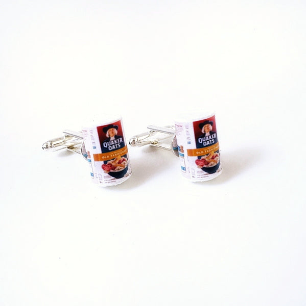 Miniature Quaker Oats Cufflinks - Oatmeal , breakfast meal, food jeweley, cufflinks