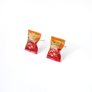 Miniature Cheetos Crunchy Earrings, miniature food jewelry, kawaii, cute