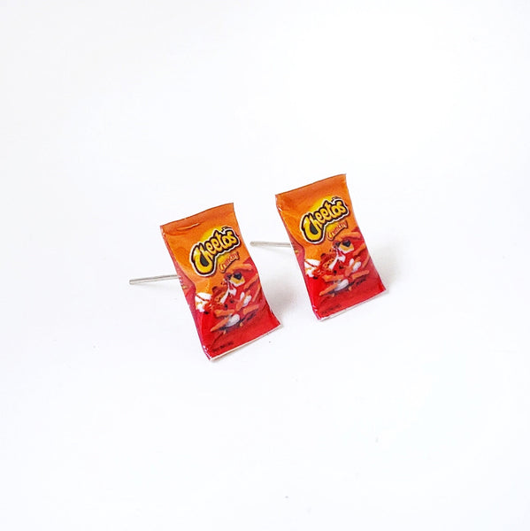 Miniature Cheetos Crunchy Earrings, miniature food jewelry, kawaii, cute