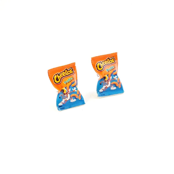 Miniature Cheetos Puff Earrings, miniature food jewelry, junk food earrings, kawaii, cute, accessories