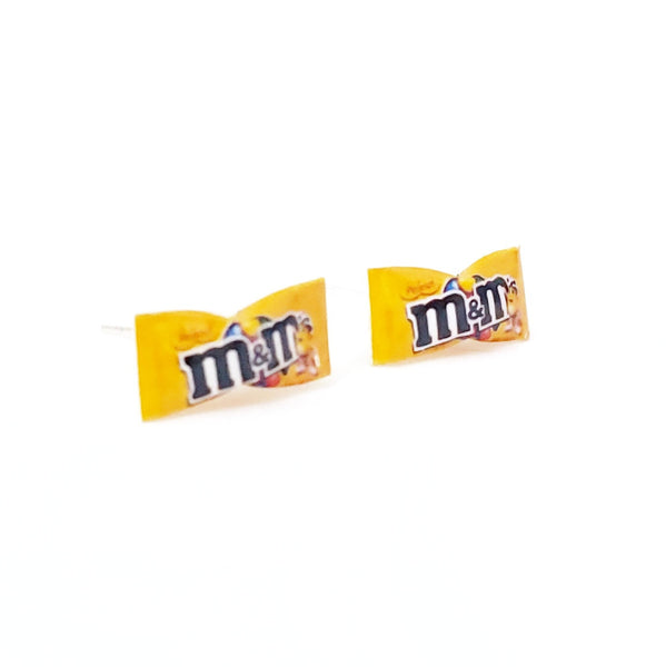 Miniature M&M Yellow Peanut Chocolate Earrings