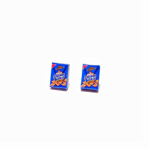 Miniature Chicken Biskit Earrings, miniature food jewelry, Biscuits earrings, kawaii, cute, accessories, crackers, snack jewelry