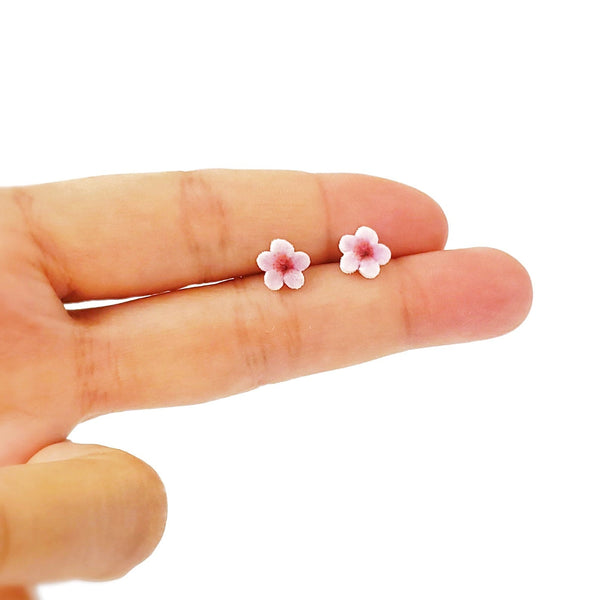 Miniature Pink Cherry Blossom Stud Earrings