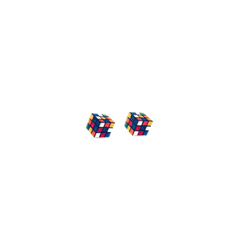 Miniature Rubiks Cube Stud Earrings, shrink plastic