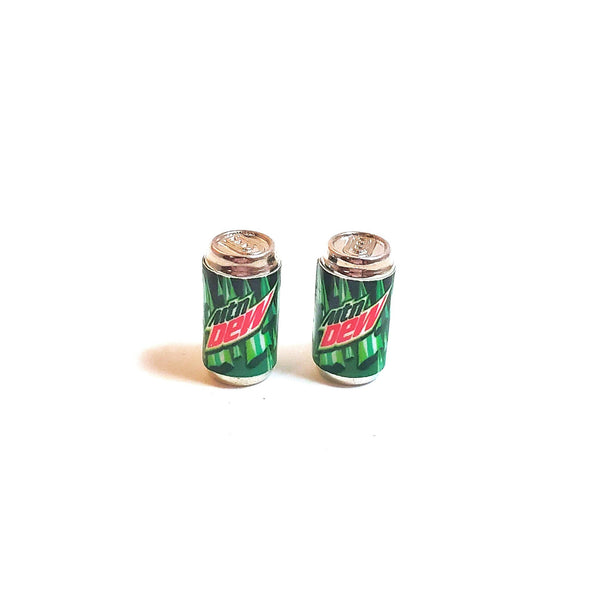 Mountain Dew Soda Can Earrings -Miniature food drink earrings, mini food jewelry, mini soda can