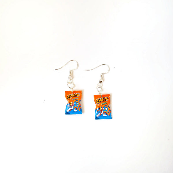 Miniature Cheetos Puff Dangle Earrings, miniature food jewelry, junk food earrings, kawaii, cute, accessories