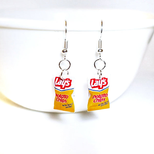 Miniature Lay's Potato Chips Dangle Earrings, miniature food jewelry