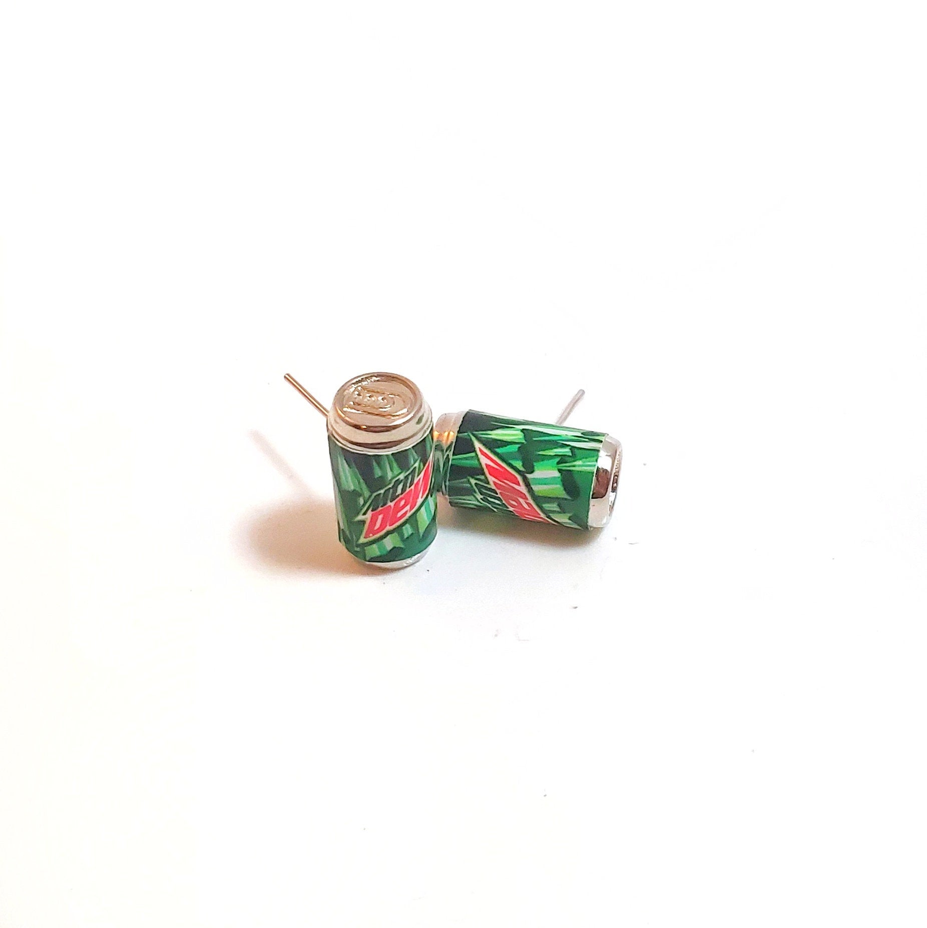 Mountain Dew Soda Can Earrings -Miniature food drink earrings, mini food jewelry, mini soda can