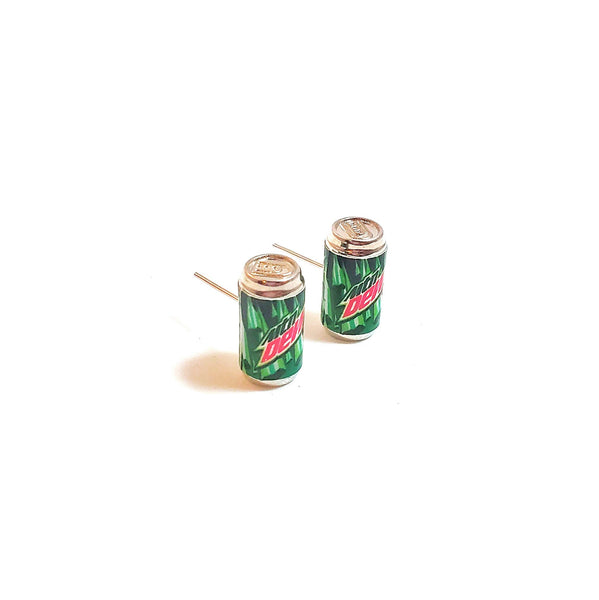 Mountain Dew Soda Can Earrings -Miniature food drink earrings, mini food jewelry, mini soda can