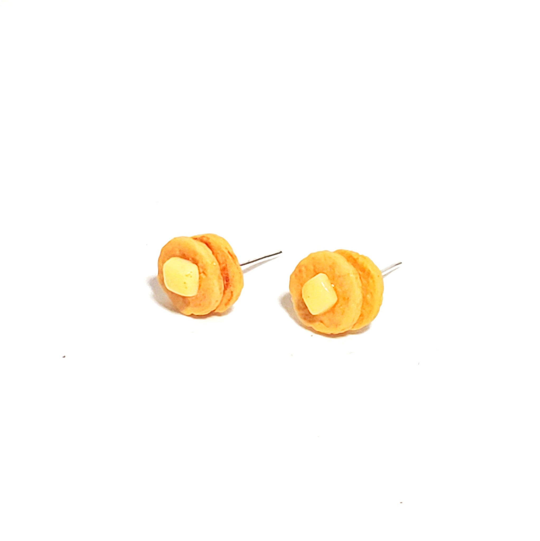 Miniature Food Jewelry, Tiny Double Stack Pancake with Butter Stud earrings