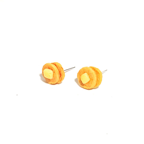 Miniature Food Jewelry, Tiny Double Stack Pancake with Butter Stud earrings