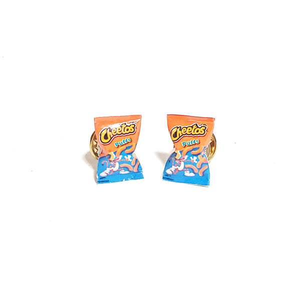 Miniature Cheetos Puff Pin, miniature food jewelry, junk food earrings, kawaii, cute, accessories