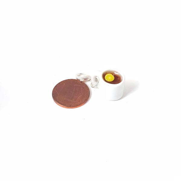 Cup of Tea with Lemon Charm- Miniature food jewelry- Tea pendants- Kawaii charms- Polymer clay Charm- Lemon Tea