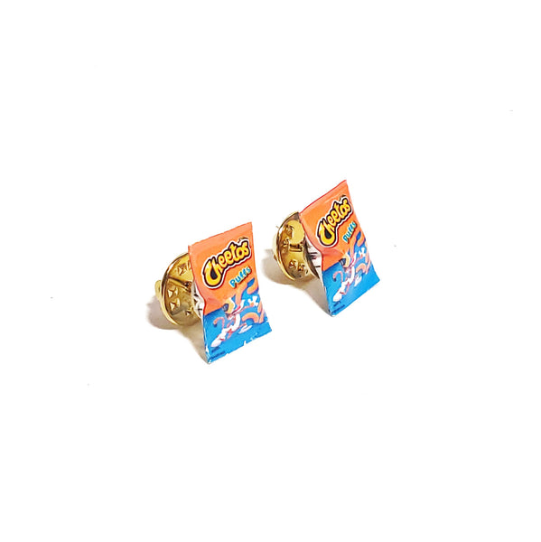 Miniature Cheetos Puff Pin, miniature food jewelry, junk food earrings, kawaii, cute, accessories