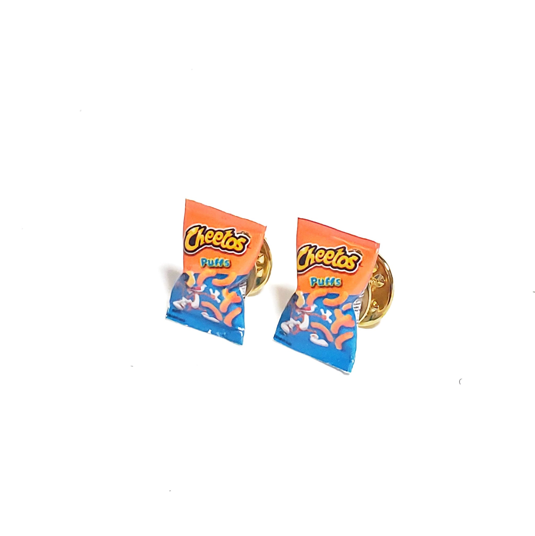 Miniature Cheetos Puff Pin, miniature food jewelry, junk food earrings, kawaii, cute, accessories