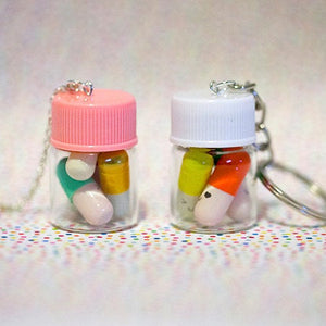 Miniature Happy Pills Bottle in Key chain or Necklace, Message in a bottle,Message pills