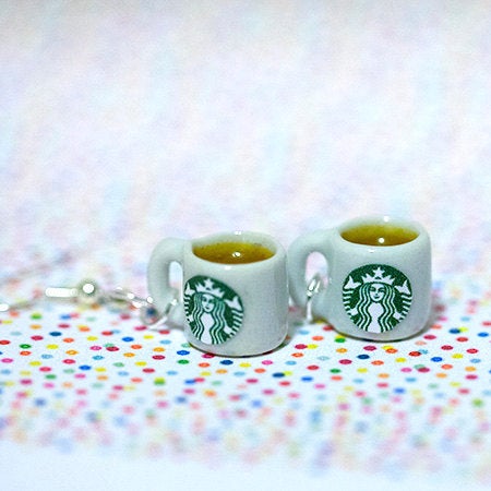 Miniature Starbucks Tea Earring with Silver Plated or Sterling Silver your choice