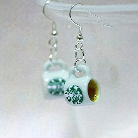 Miniature Starbucks Tea Earring with Silver Plated or Sterling Silver your choice