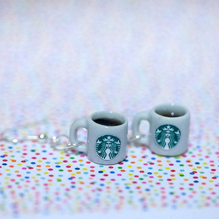 Miniature Starbucks Coffee Earring with Silver Plated or Sterling Silver your choice