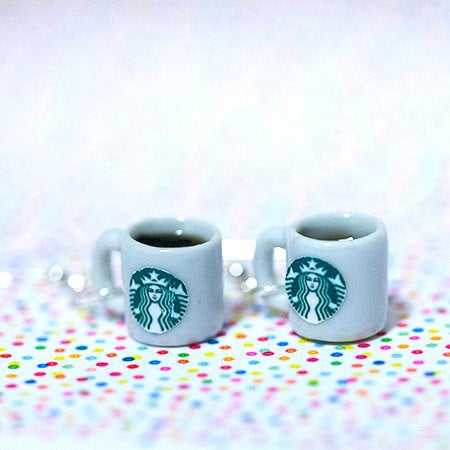 Miniature Starbucks Coffee Earring with Silver Plated or Sterling Silver your choice