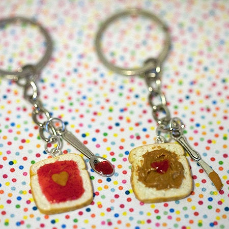 Peanut Butter Jelly Heart Keychain Set,Friend BFF keychain