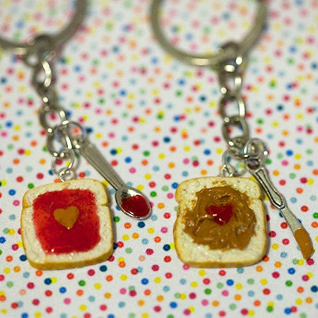 Peanut Butter Jelly Heart Keychain Set,Friend BFF keychain