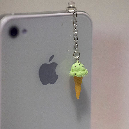 Mint Chocolate Ice Cream Cone dust plug, phone charm, cell phone strap, iphone, ipad