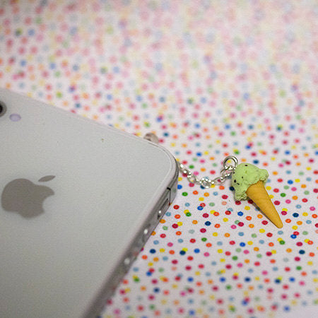 Mint Chocolate Ice Cream Cone dust plug, phone charm, cell phone strap, iphone, ipad