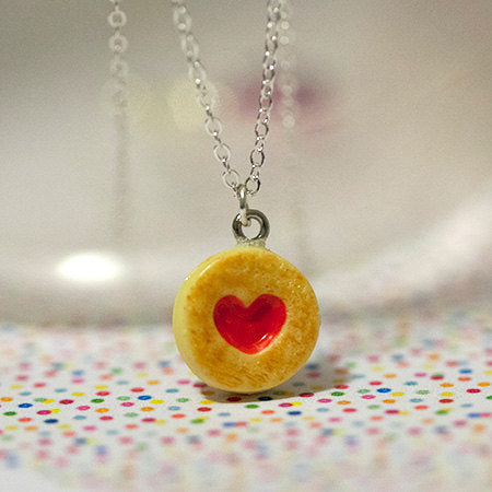 Miniature Food Necklace Strawberry Jam Cookie with Silver Plated Chain