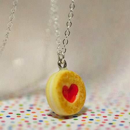 Miniature Food Necklace Strawberry Jam Cookie with Silver Plated Chain