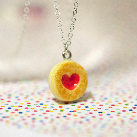 Miniature Food Necklace Strawberry Jam Cookie with Silver Plated Chain