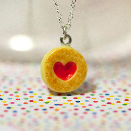 Miniature Food Necklace Strawberry Jam Cookie with Silver Plated Chain