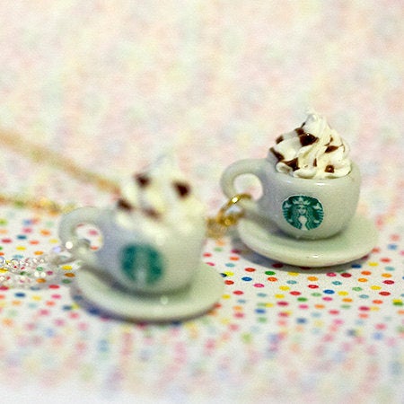 Miniature Starbucks Cappuccino Necklace with Sterling Silver/Silver Plated/Gold Plated Chain