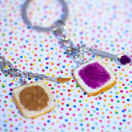 Miniature Cute BFF Peanut Butter Grape Jelly Keychain Set with knife and spoon- Best Friend Forever