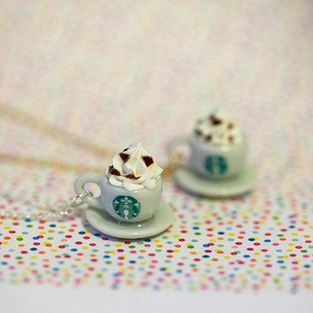 Miniature Starbucks Cappuccino Necklace with Sterling Silver/Silver Plated/Gold Plated Chain