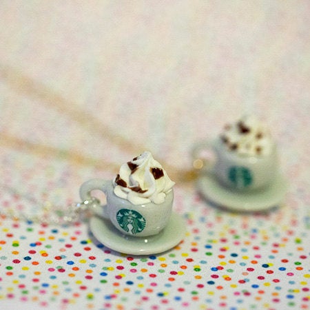 Miniature Starbucks Cappuccino Necklace with Sterling Silver/Silver Plated/Gold Plated Chain