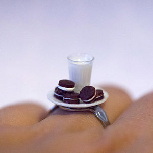 Miniature Milk with Sandwich Cookies ring with adjustable ring band