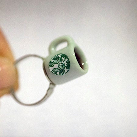 Miniature Starbucks Coffee ring with adjustable ring band