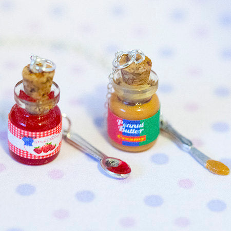 Miniature Cute BFF Peanut Butter Strawberry Jelly Jar Necklace Set with knife and spoon- Best Friend Forever