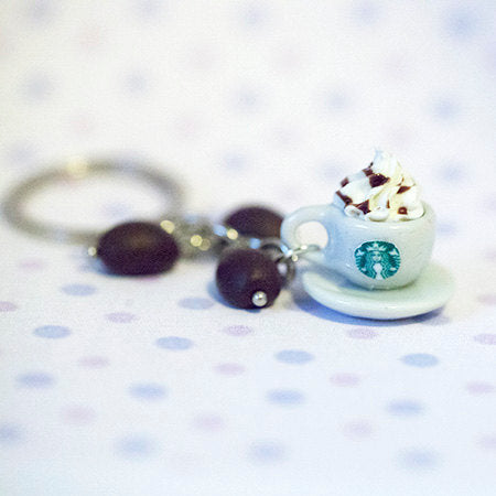 Miniature Starbucks Coffee Cappuccino with Coffee Beans Key Chain