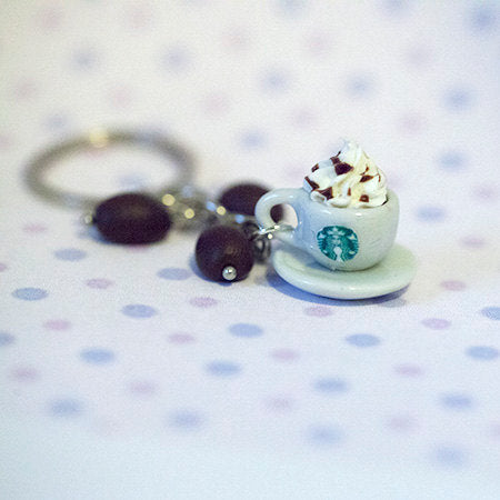 Miniature Starbucks Coffee Cappuccino with Coffee Beans Key Chain