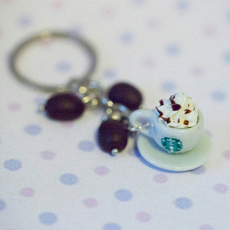 Miniature Starbucks Coffee Cappuccino with Coffee Beans Key Chain