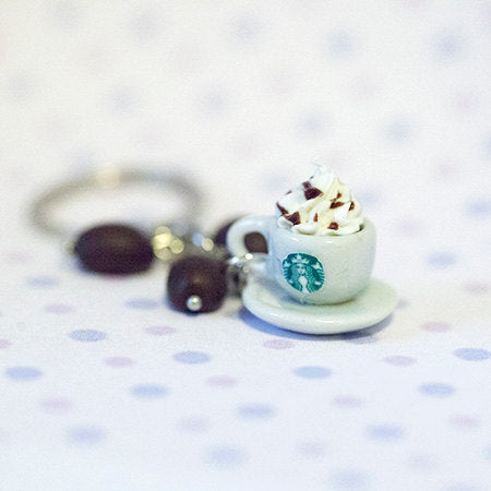 Miniature Starbucks Coffee Cappuccino with Coffee Beans Key Chain