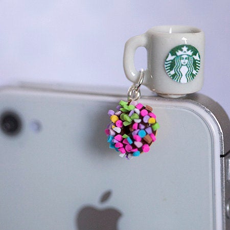 Starbucks Coffee and Sprinkle Donuts dust plug, phone charm, cell phone strap, iphone, ipad