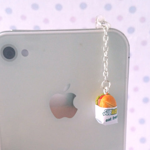 Miniature Subway Sandwich dust plug, phone charm, cell phone strap, iphone, ipad