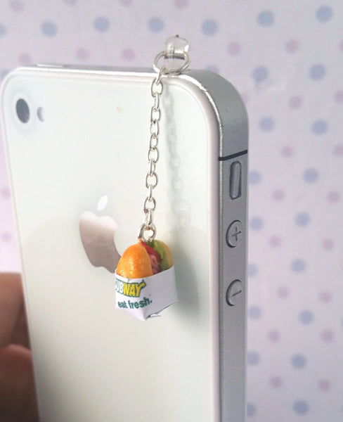 Miniature Subway Sandwich dust plug, phone charm, cell phone strap, iphone, ipad